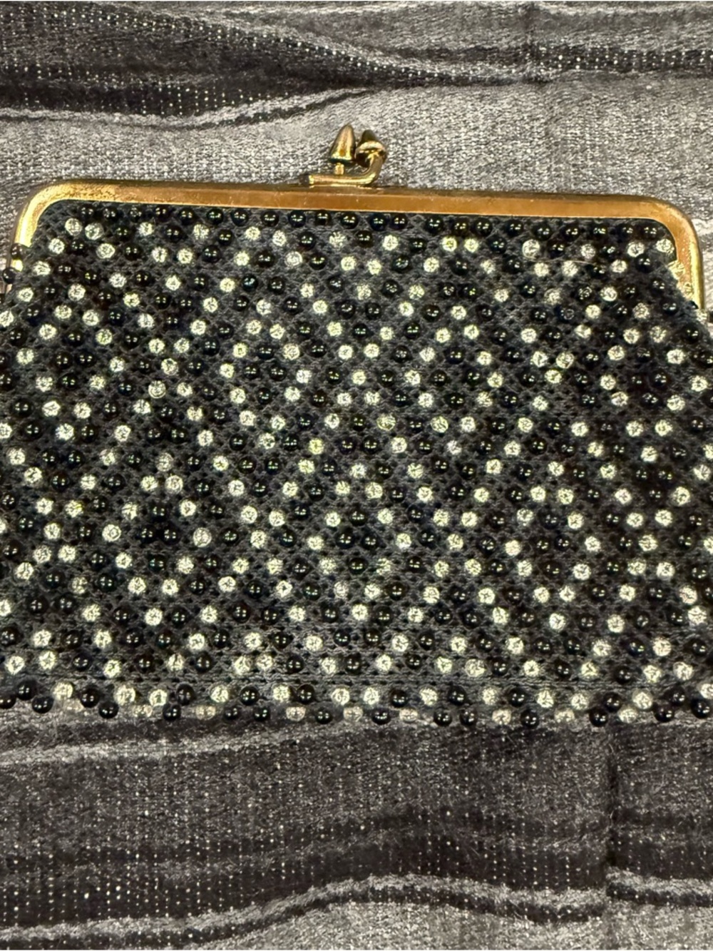 Vintage St. Thomas Cordé Bead Black Evening Clutch with Gold Frame - Picture 2 of 5